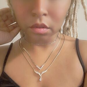 2 Gold Crystal V Shape Necklaces